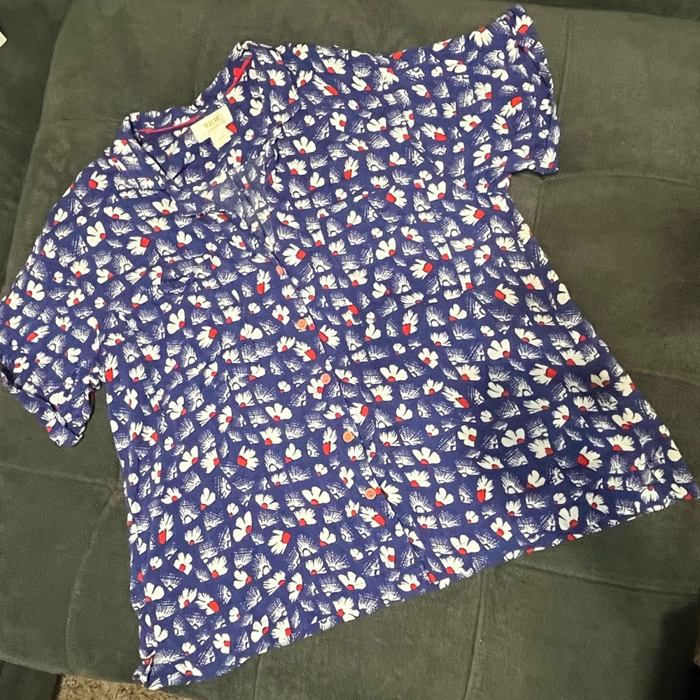 Anthropologie Women’s Blue with white and Red Details shirt